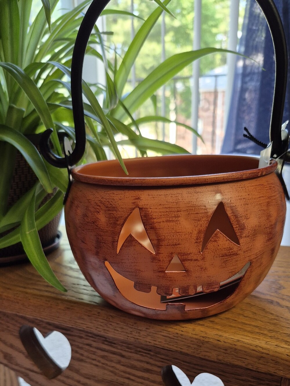 Orange Jack-O'-Lantern Metal Candy Bucket  NEW WITH TAGS